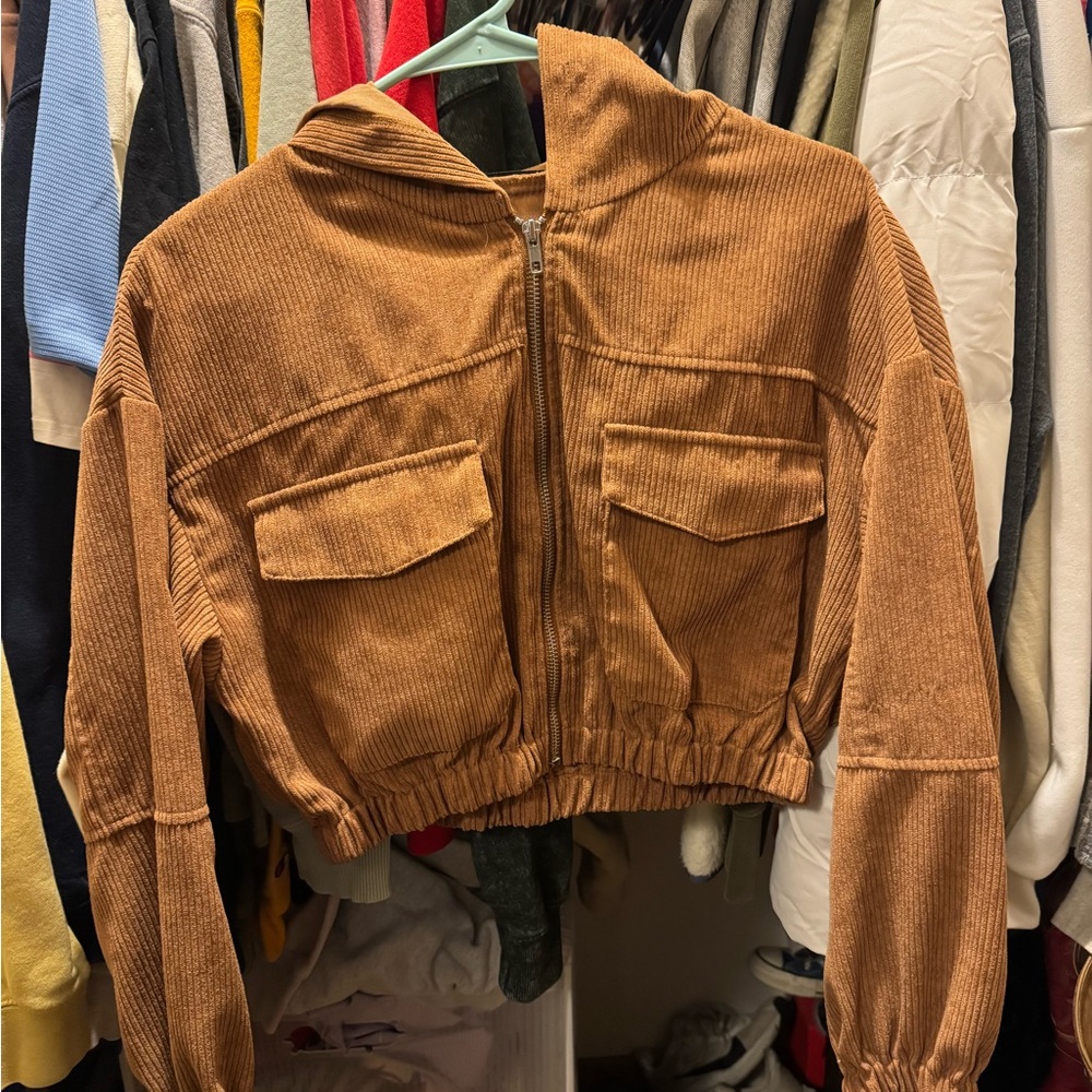 SHEIN Tan Corduroy Zip-Up Jacket